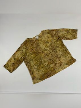 Avenue Paisley Mesh Top Plus Size 26/28 Sheer Brown Tan Boho